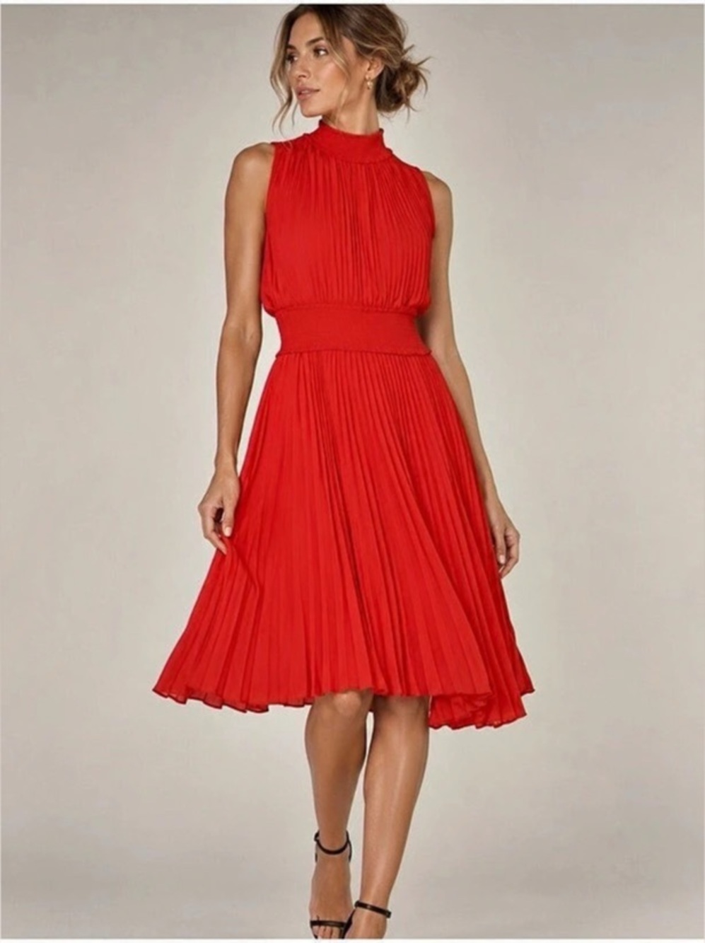 Nanette Lepore Red Pleated Midi Dress Size 12 Like New